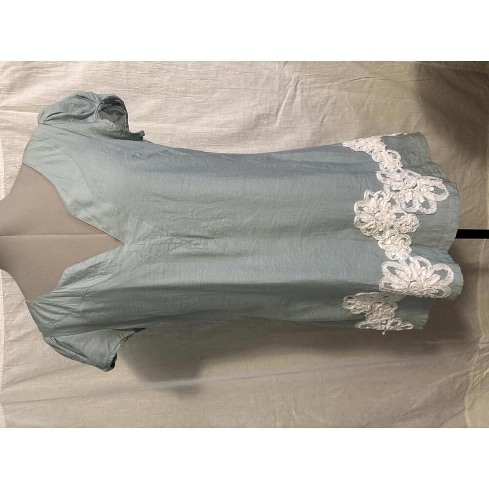Blue Nick & Mo Medium Short Sleeve Dress with Beautiful Border Embellishments